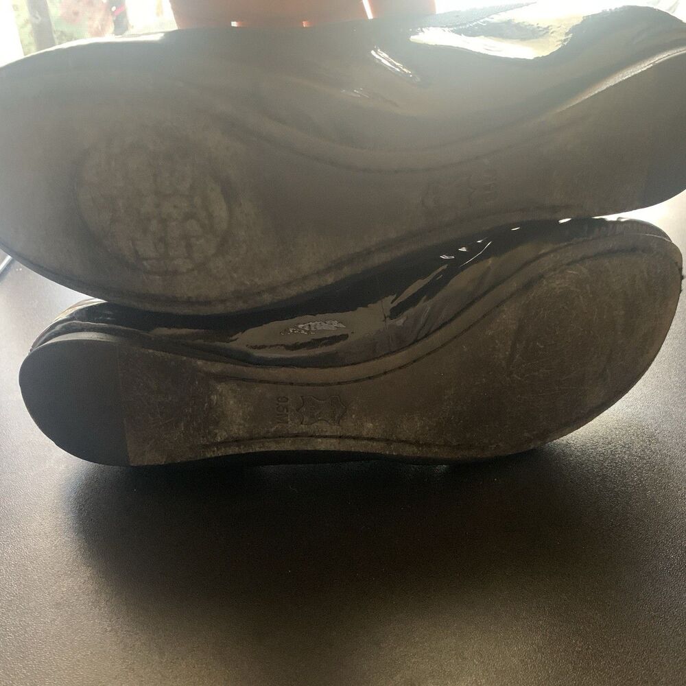 Sold Tory Burch Black Vinyl Ballet Flats Size 9.5 Gold Black Hardware Clean - Picture 5 of 7